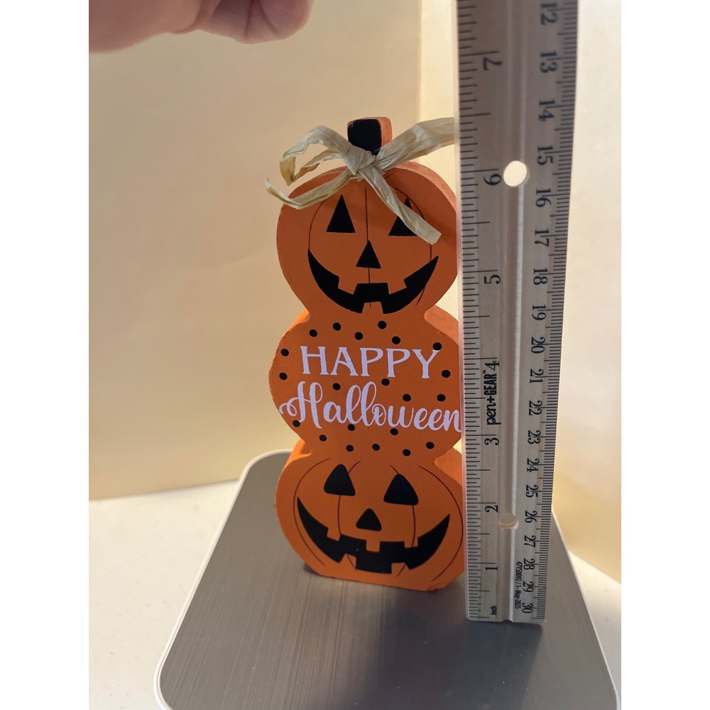 Old East Main Co Wooden Stacked Pumpkin Happy Halloween Tabletop Decor 7.25 Inch